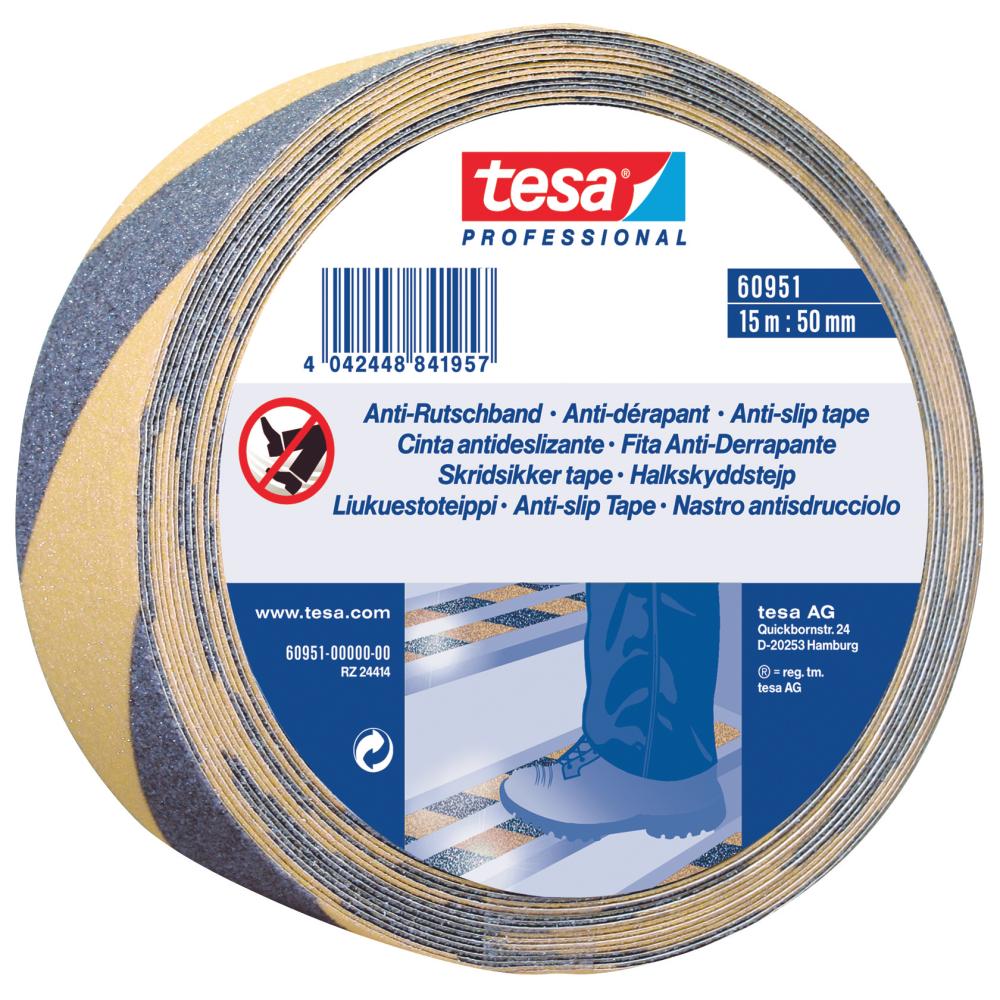 Halkskyddstejp gul/svart 50mm x 15m
