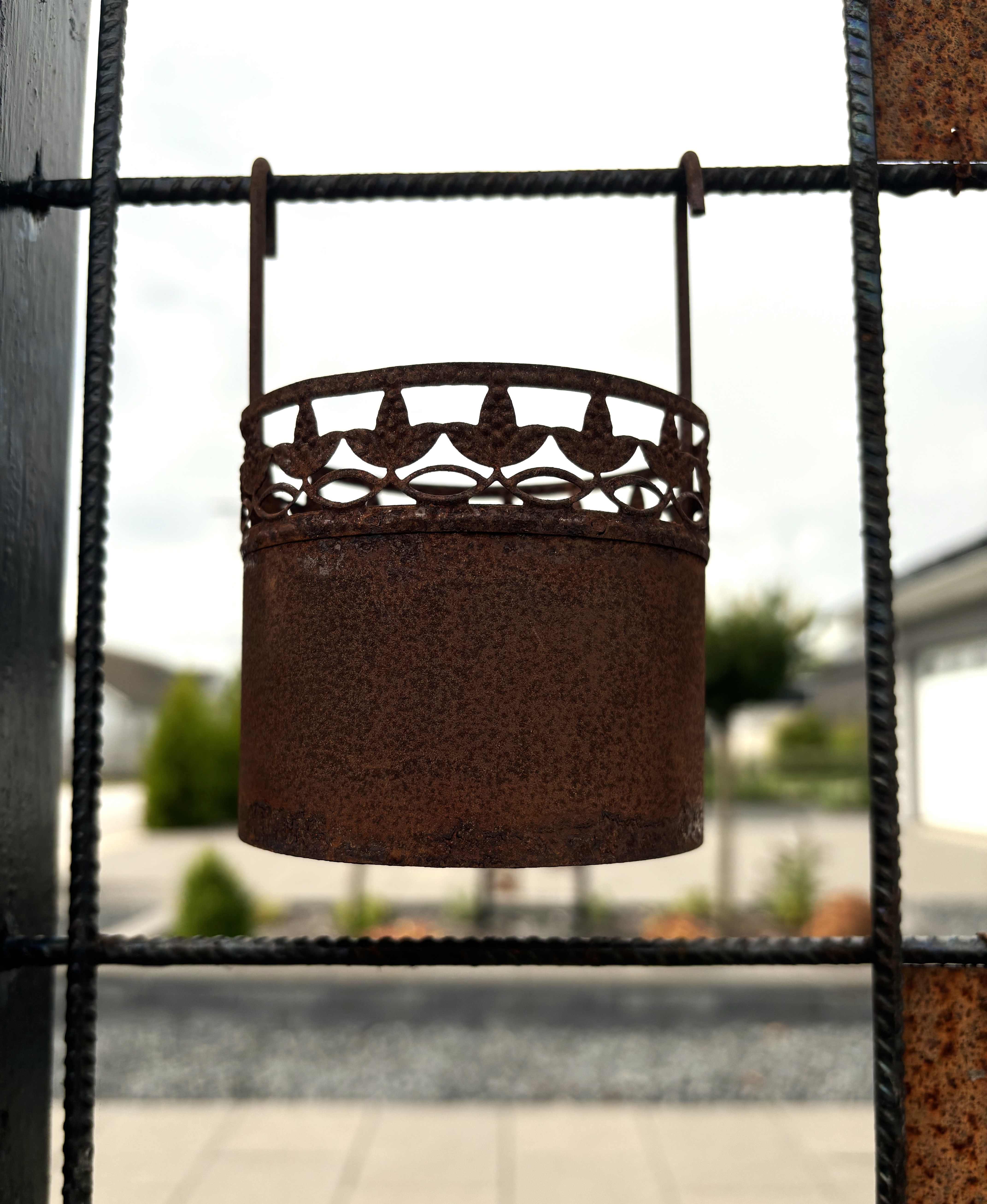 Rostig ljuslykta / kruka till armeringsnät murgröna