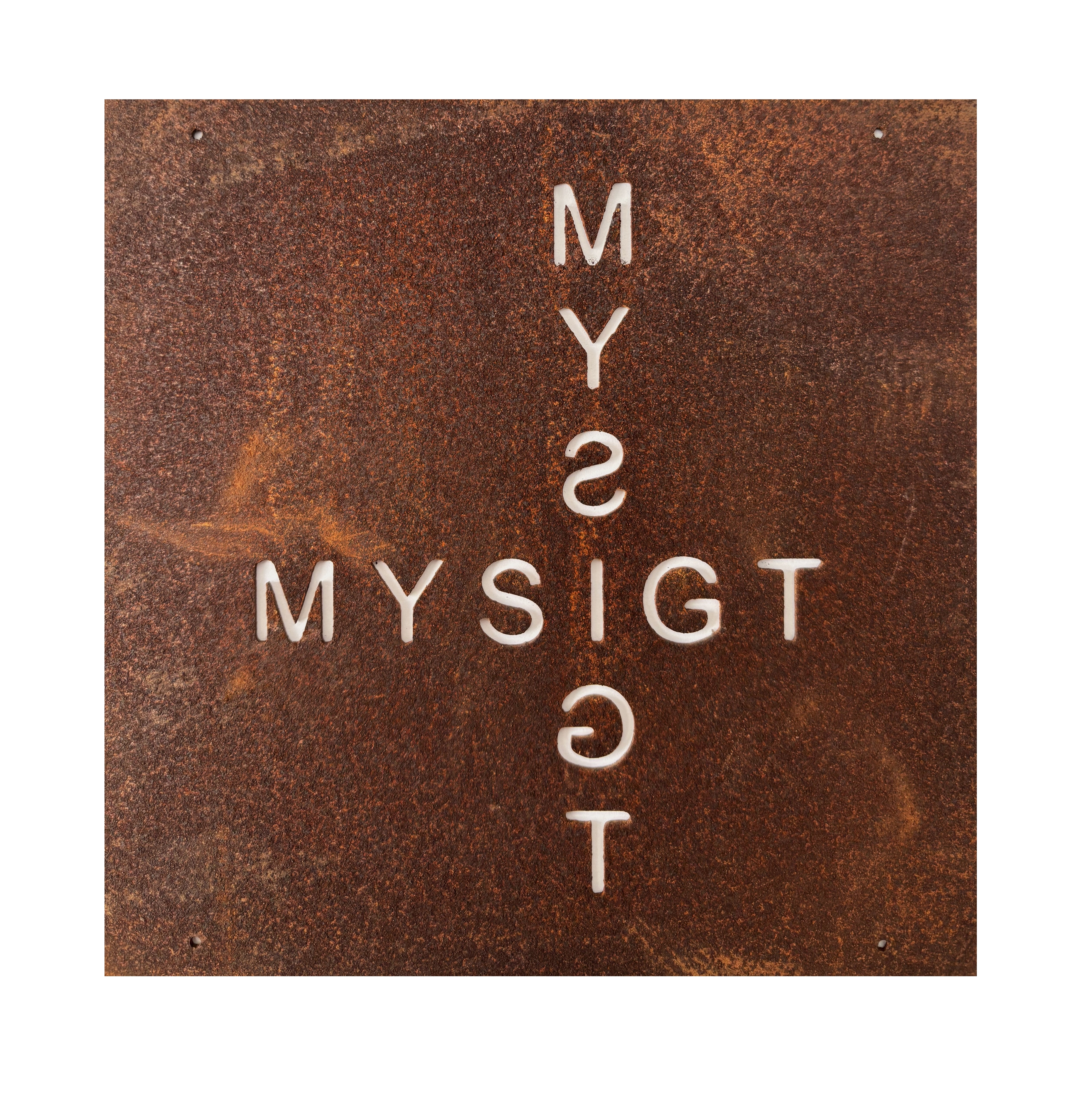 Rostig skylt till armeringsnät MYSIGT 14 cm