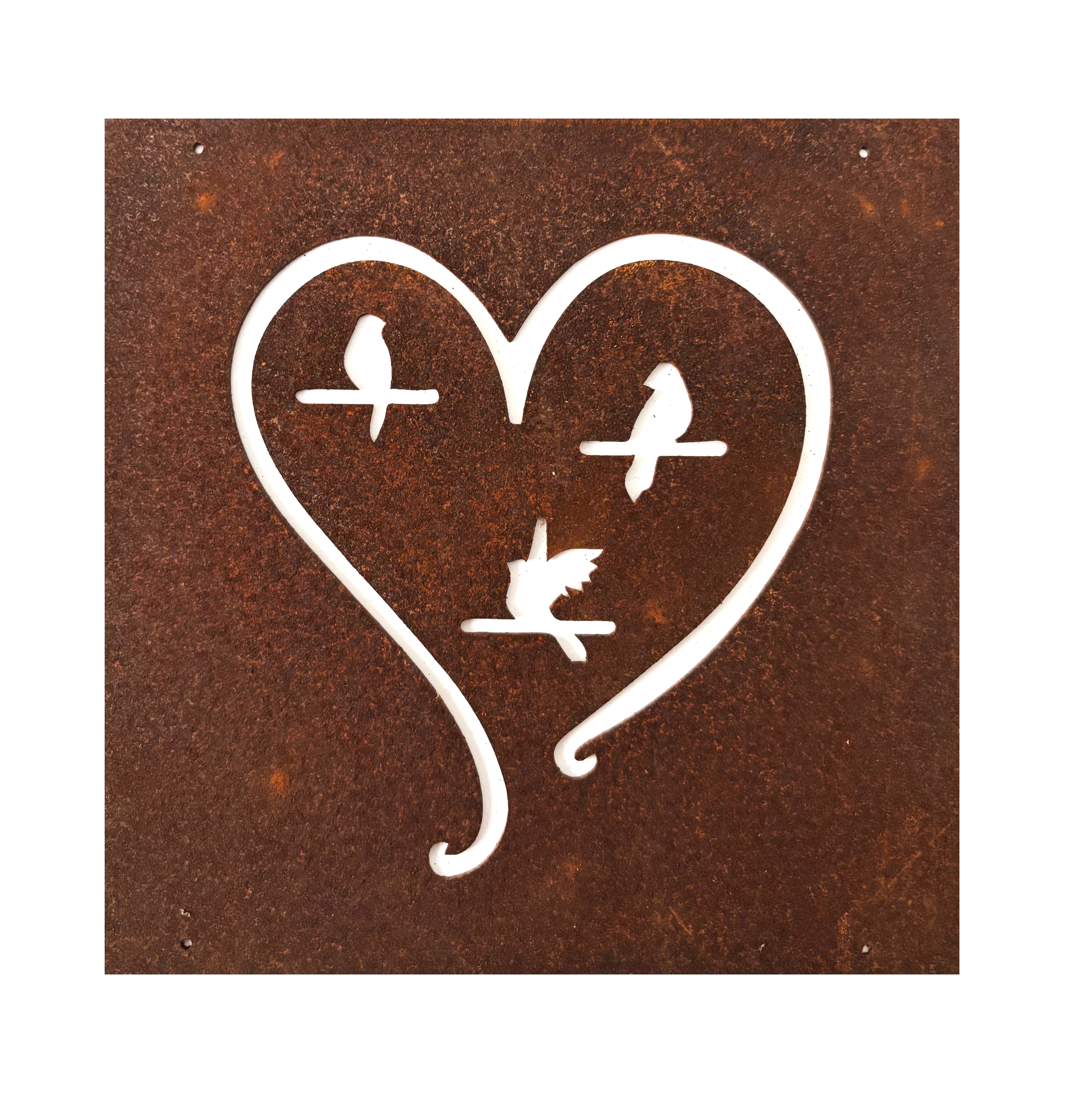 Rostig skylt till armeringsnät HJÄRTA FÅGLAR 14 cm