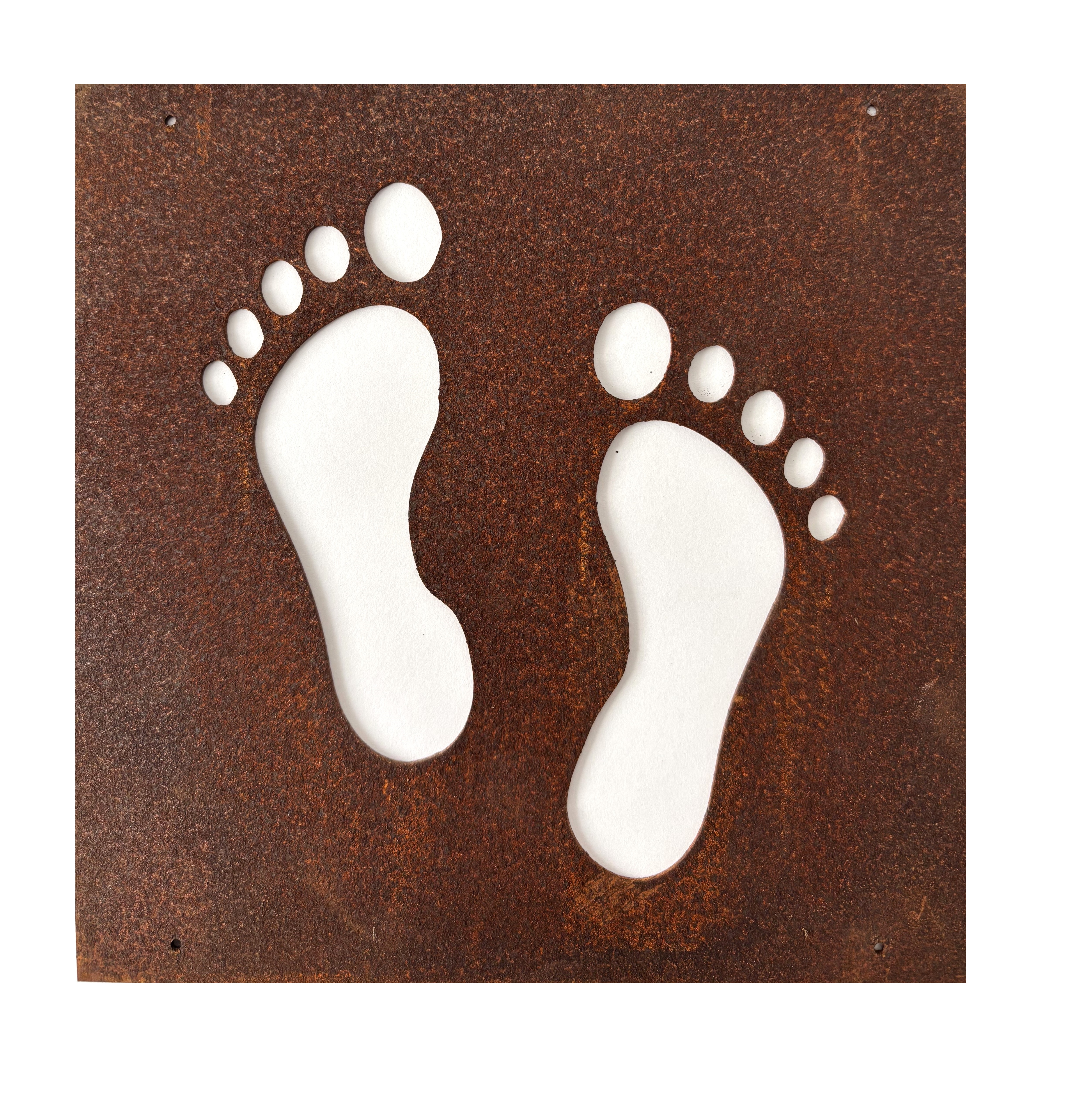 Rostig skylt till armeringsnät FOTSTEG 14 cm