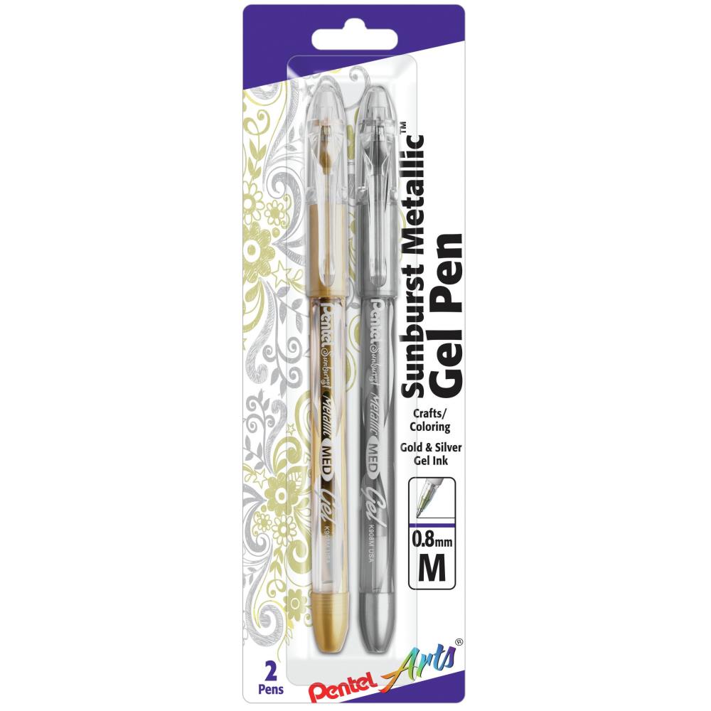 Pentel - Sunburst Metallic Gel Pens .8mm 2/Pkg - Gold & Silver