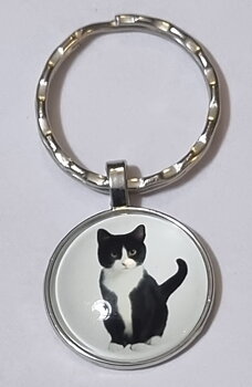 Nyckelring "Svartvit katt" FRAKTFRITT