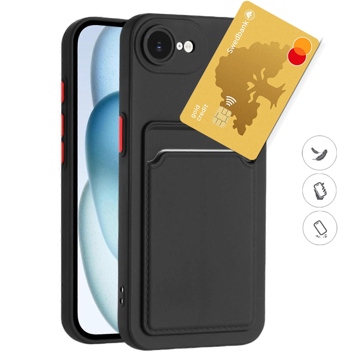 Iphone 16e skal mobilskal korthållare slot svart