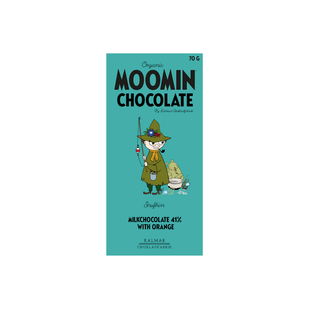 Organic Moomin Chocolate Snufkin - Mjölkchoklad 41% med Apelsinsmak