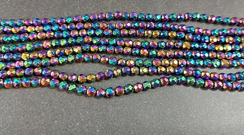 Titanpläterad Hematit Pärlor på Sträng - Rund, fasettslipad - 4 mm