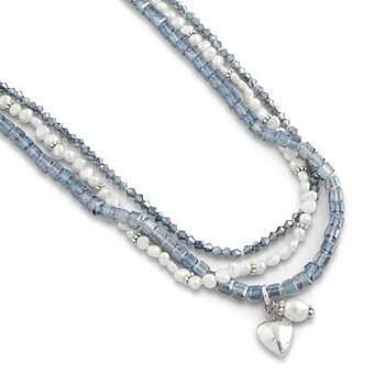 Pearls for Girls. Treradigt halsband med blå pärlor, längd 45 cm