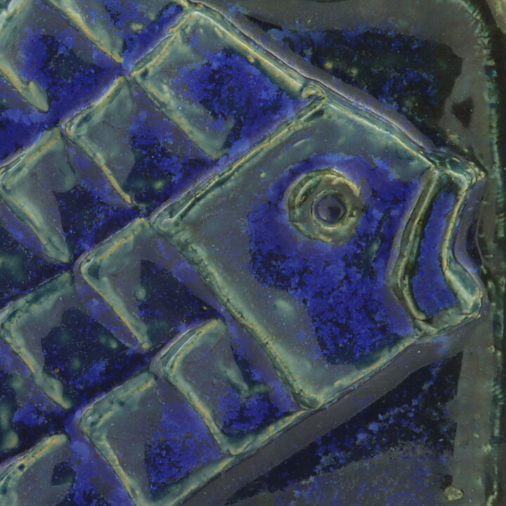 Willi Fischer (1960s) Blue Relief Wall Plaque with Two Fishes 26 cm
