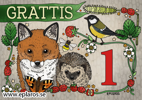 Vykort A5 Grattis 1 år