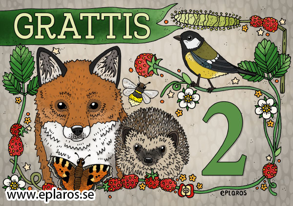 Vykort A5 Grattis 2 år