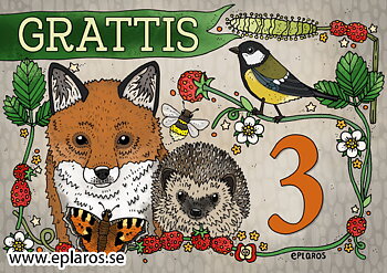 Vykort A5 Grattis 3 år