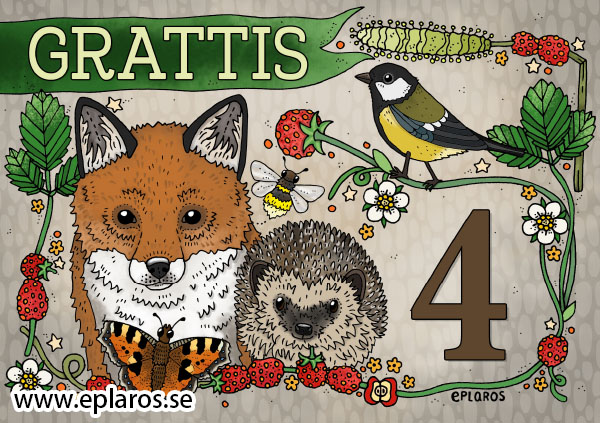 Vykort A5 Grattis 4 år