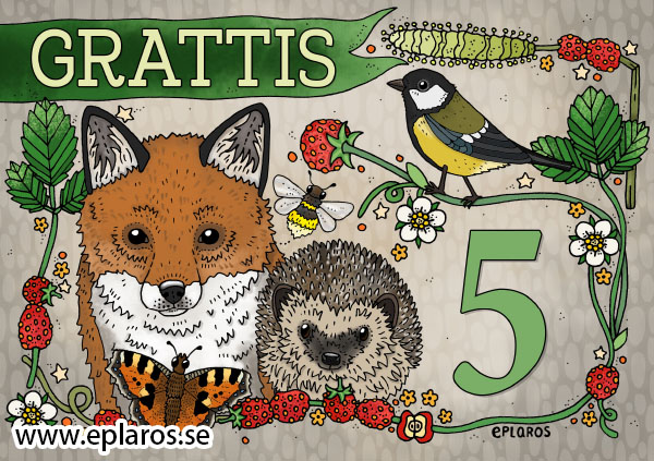 Vykort A5 Grattis 5 år