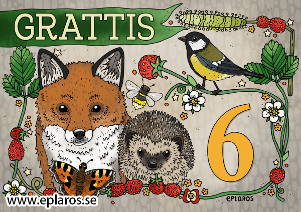 Vykort A5 Grattis 6 år