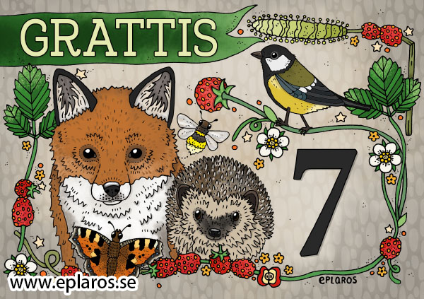 Vykort A5 Grattis 7 år