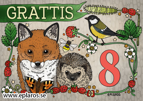 Vykort A5 Grattis 8 år