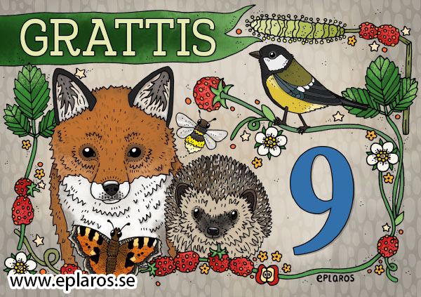 Vykort A5 Grattis 9 år