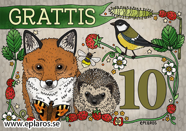 Vykort A5 Grattis 10 år