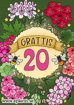 Vykort A5 Grattis 20 år