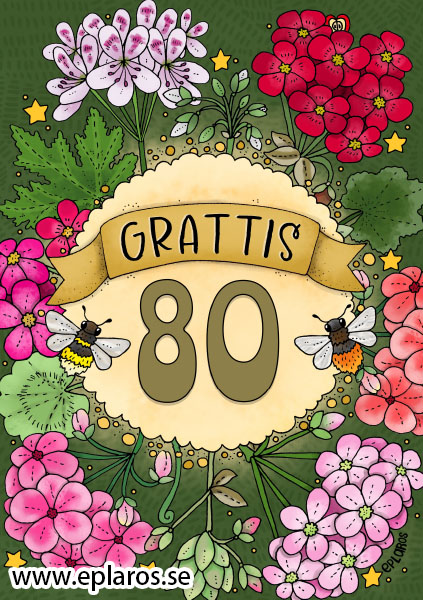 Vykort A5 Grattis 80 år