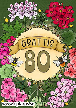 Vykort A5 Grattis 80 år