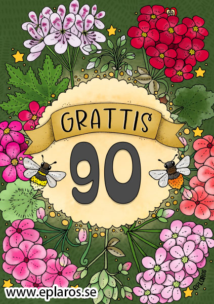 Vykort A5 Grattis 90 år
