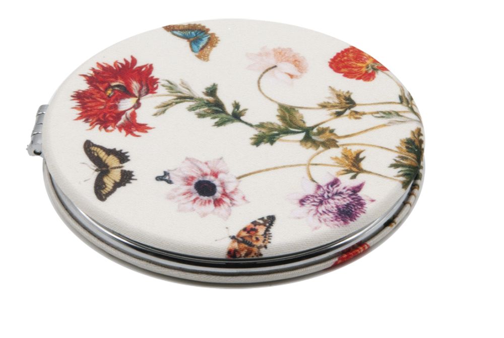 Rund fickspegel, tygklädd, Maria Sibylla Merian