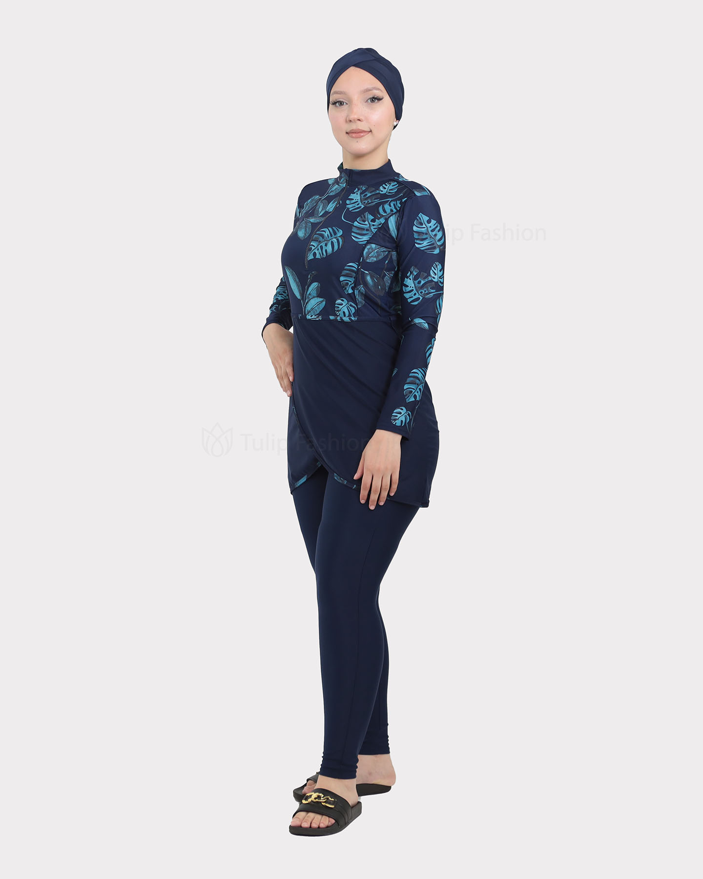 Muslim Swimsuit with hijab - Navy Blue - 4