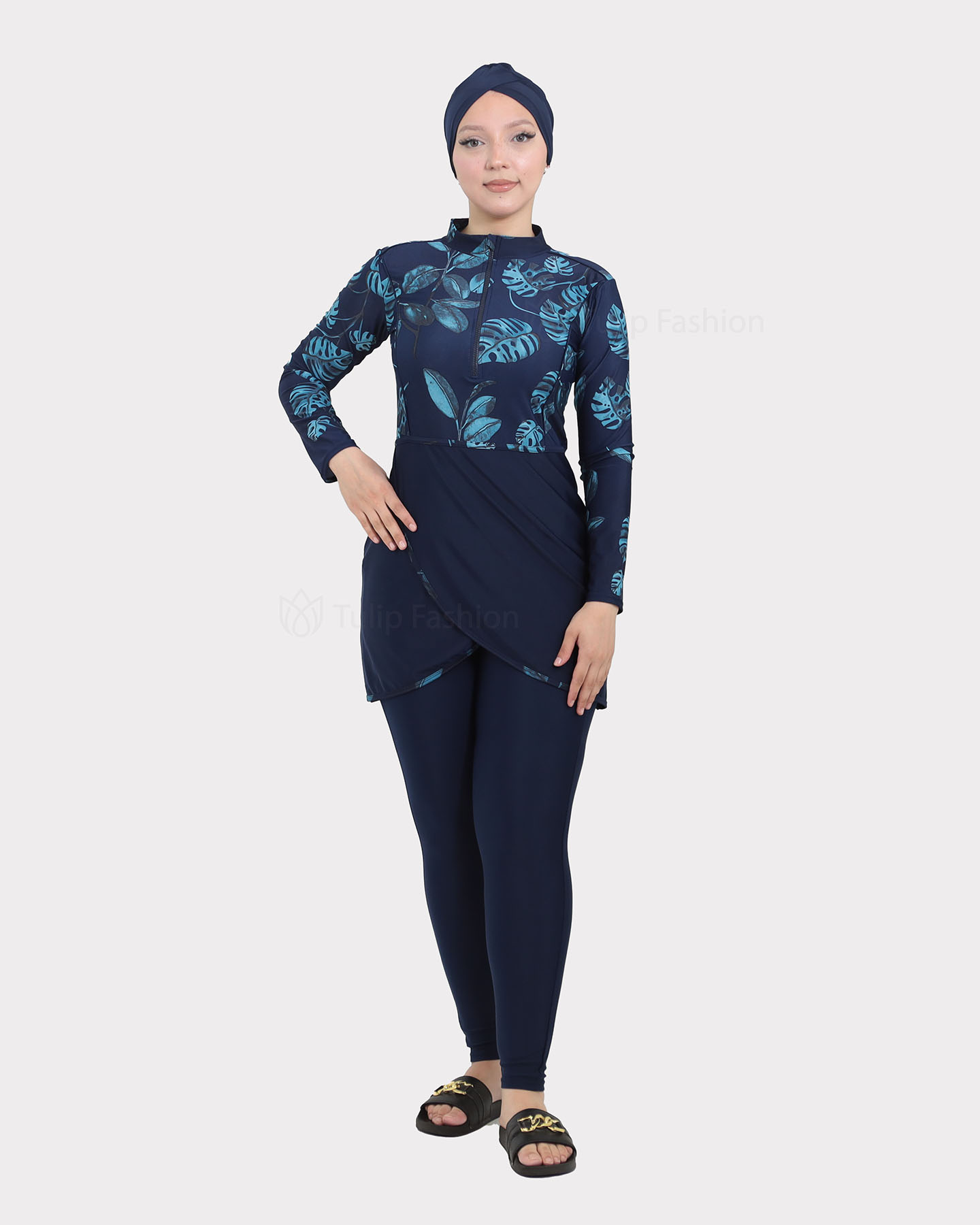 Muslim Swimsuit with hijab - Navy Blue - 3