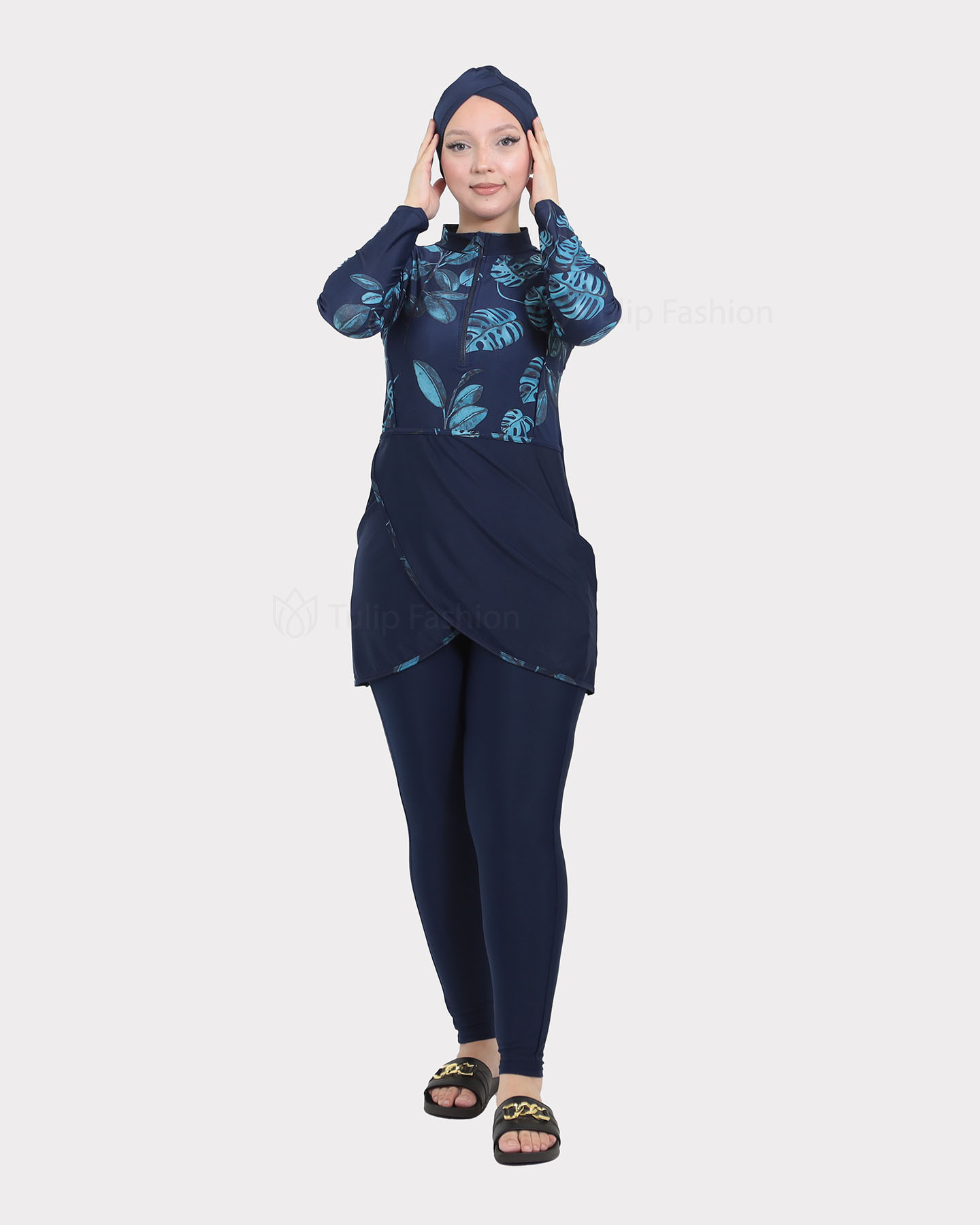 Muslim Swimsuit with hijab - Navy Blue - 5