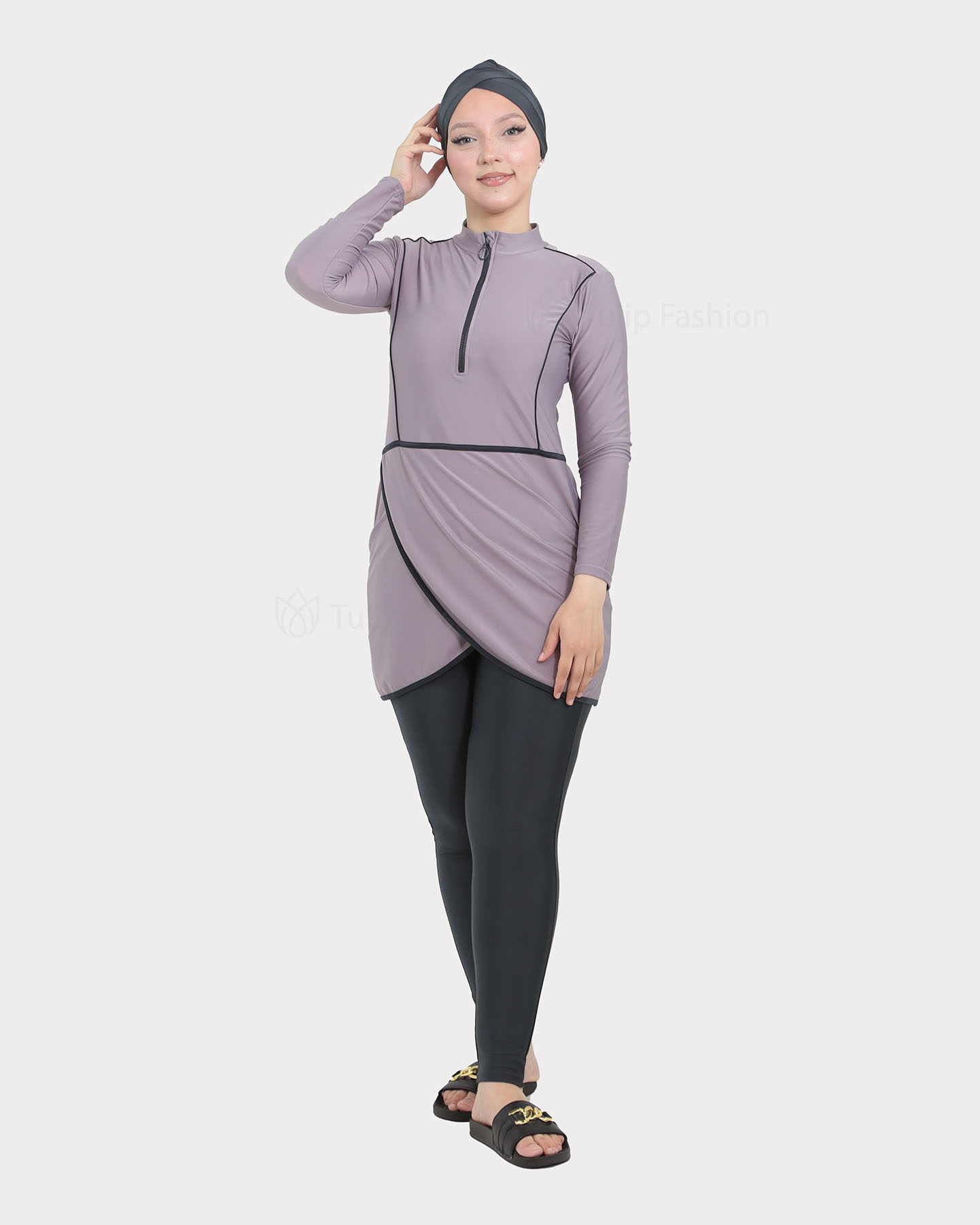Muslim Swimsuit with hijab - Gray - 3