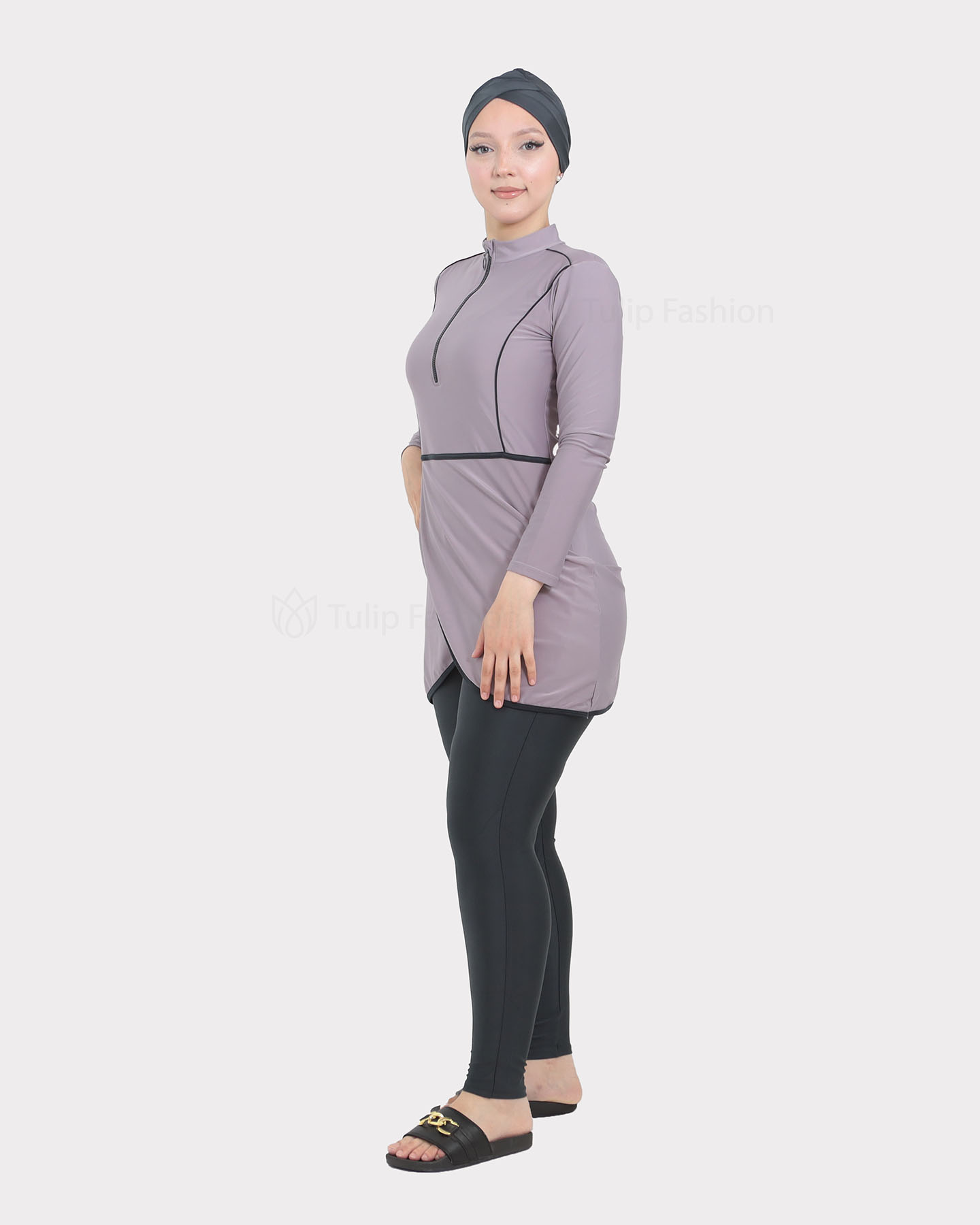 Muslim Swimsuit with hijab - Gray - 4