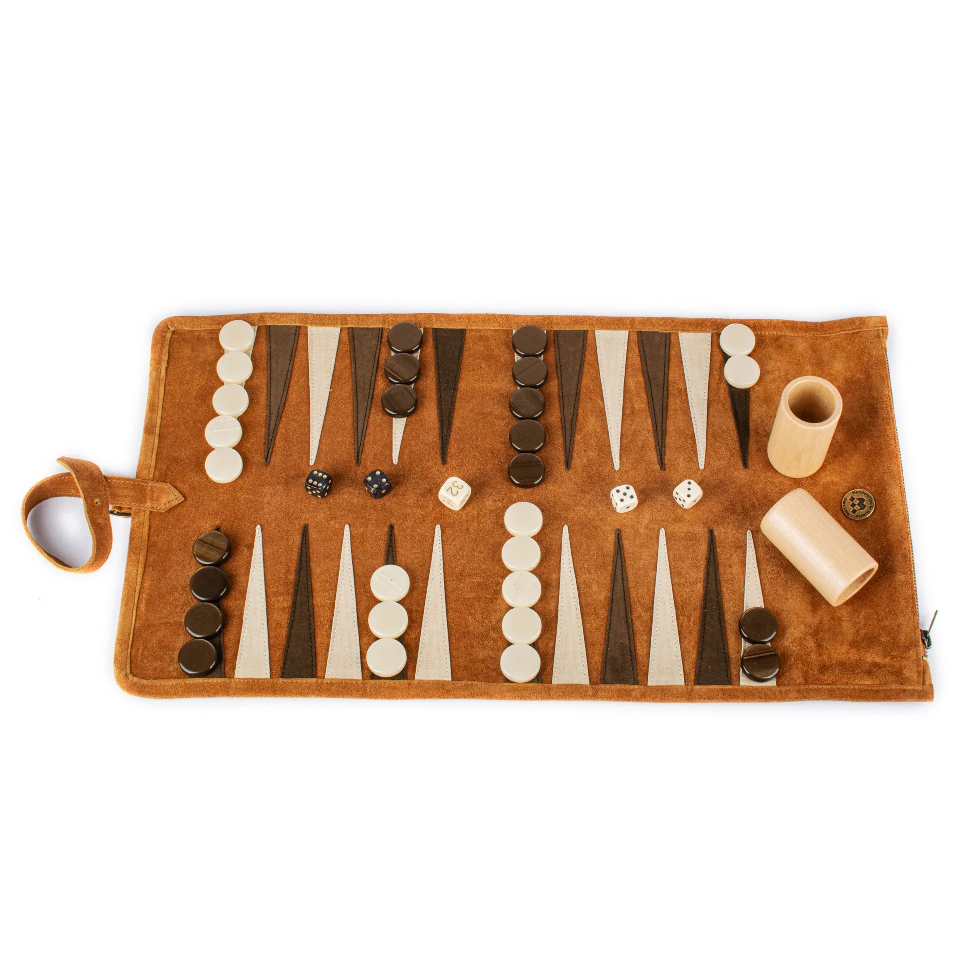Travel size leather Backgammon - cognac - 4