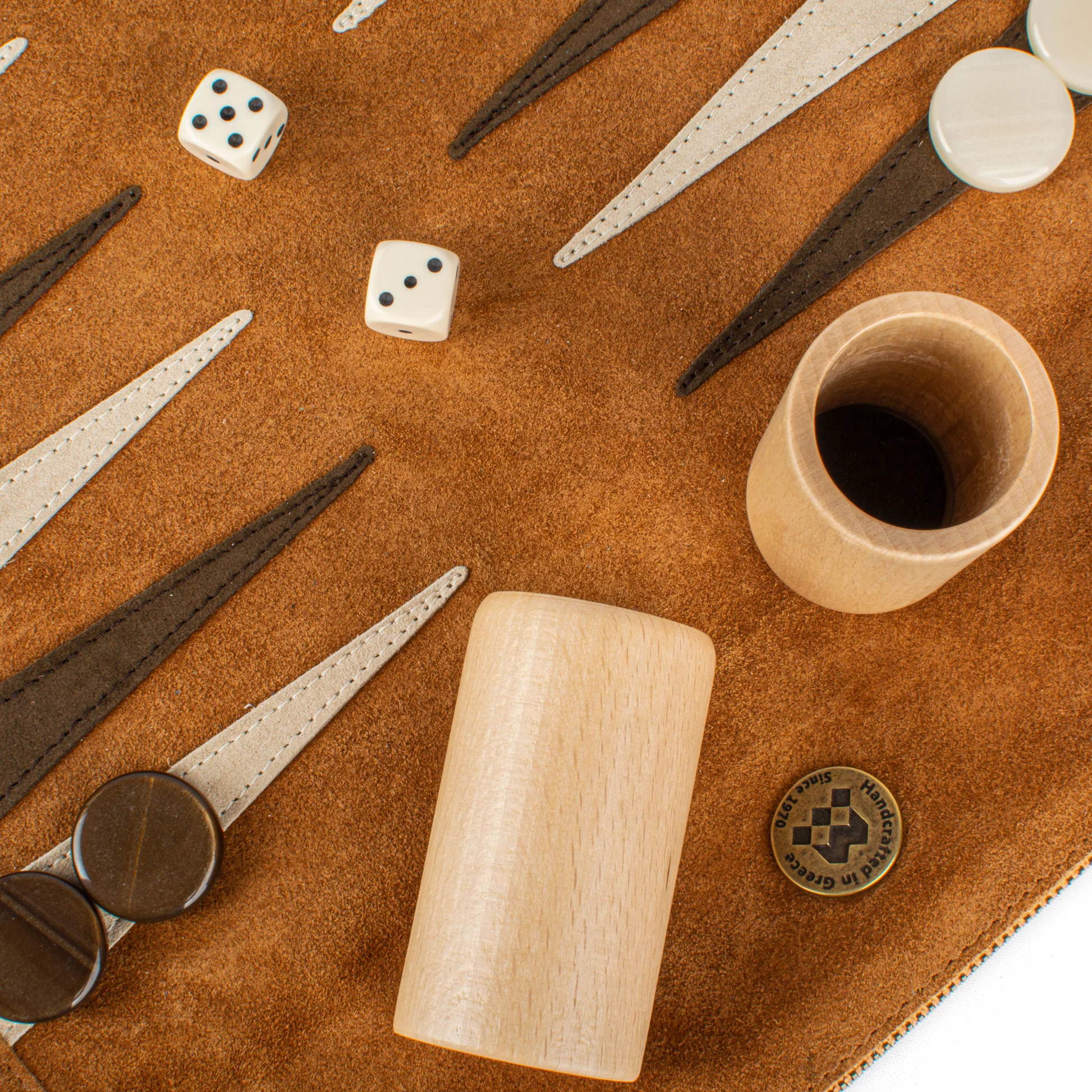 Travel size leather Backgammon - cognac - 5