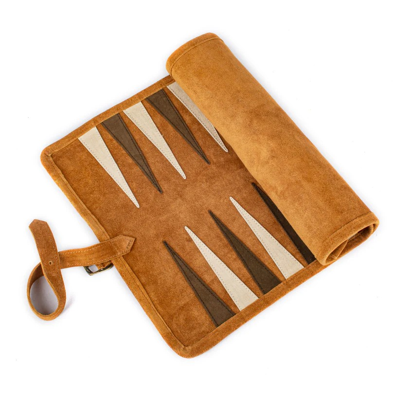 Travel size leather Backgammon - cognac - 3
