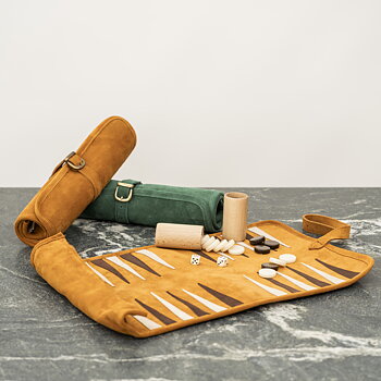 Travel size leather Backgammon - cognac