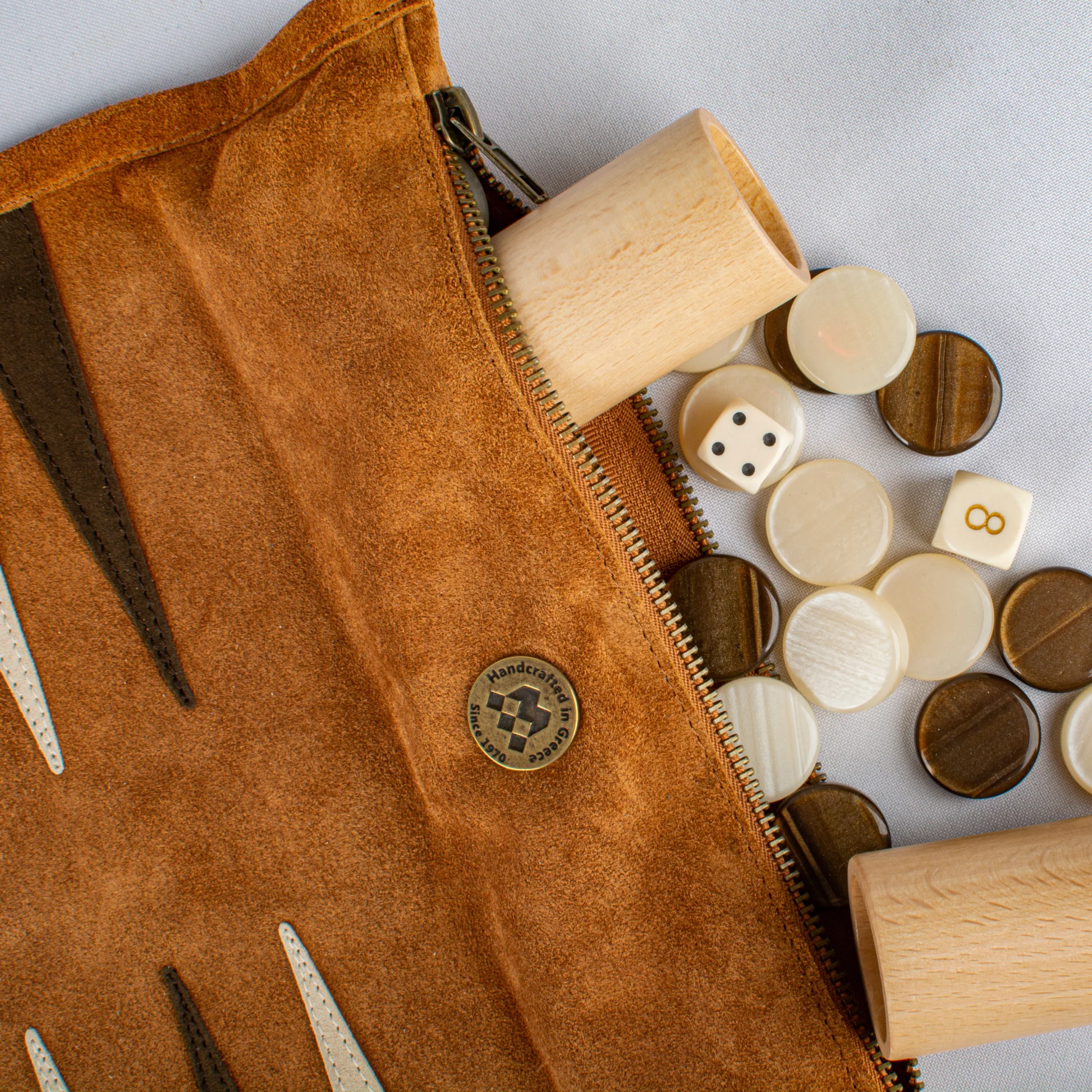Travel size leather Backgammon - cognac - 6