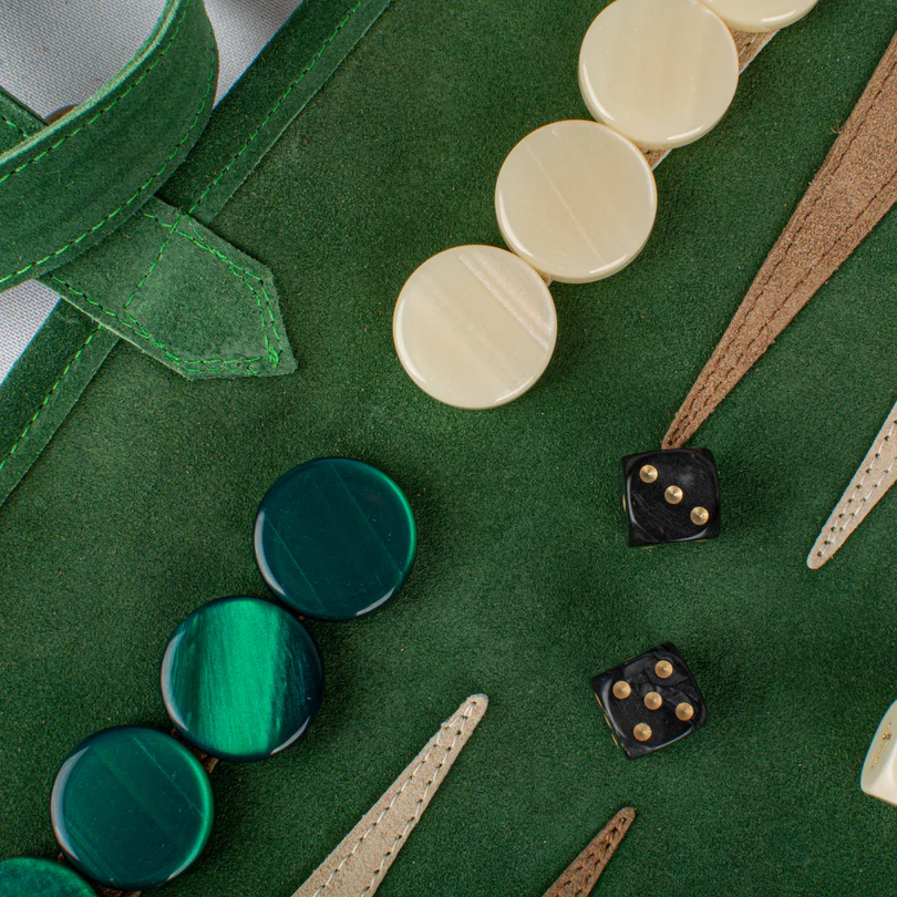 Travel size leather Backgammon - grön - 6