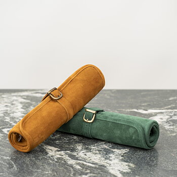 Travel size leather Backgammon - grön