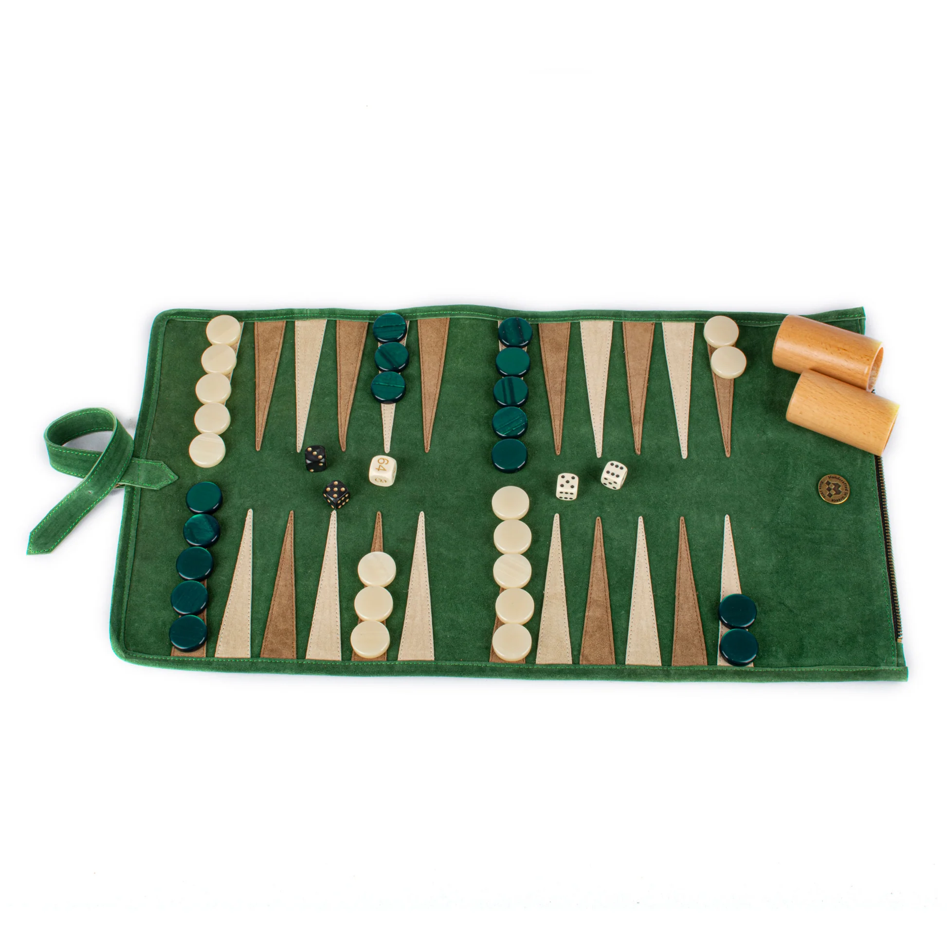 Travel size leather Backgammon - grön - 4