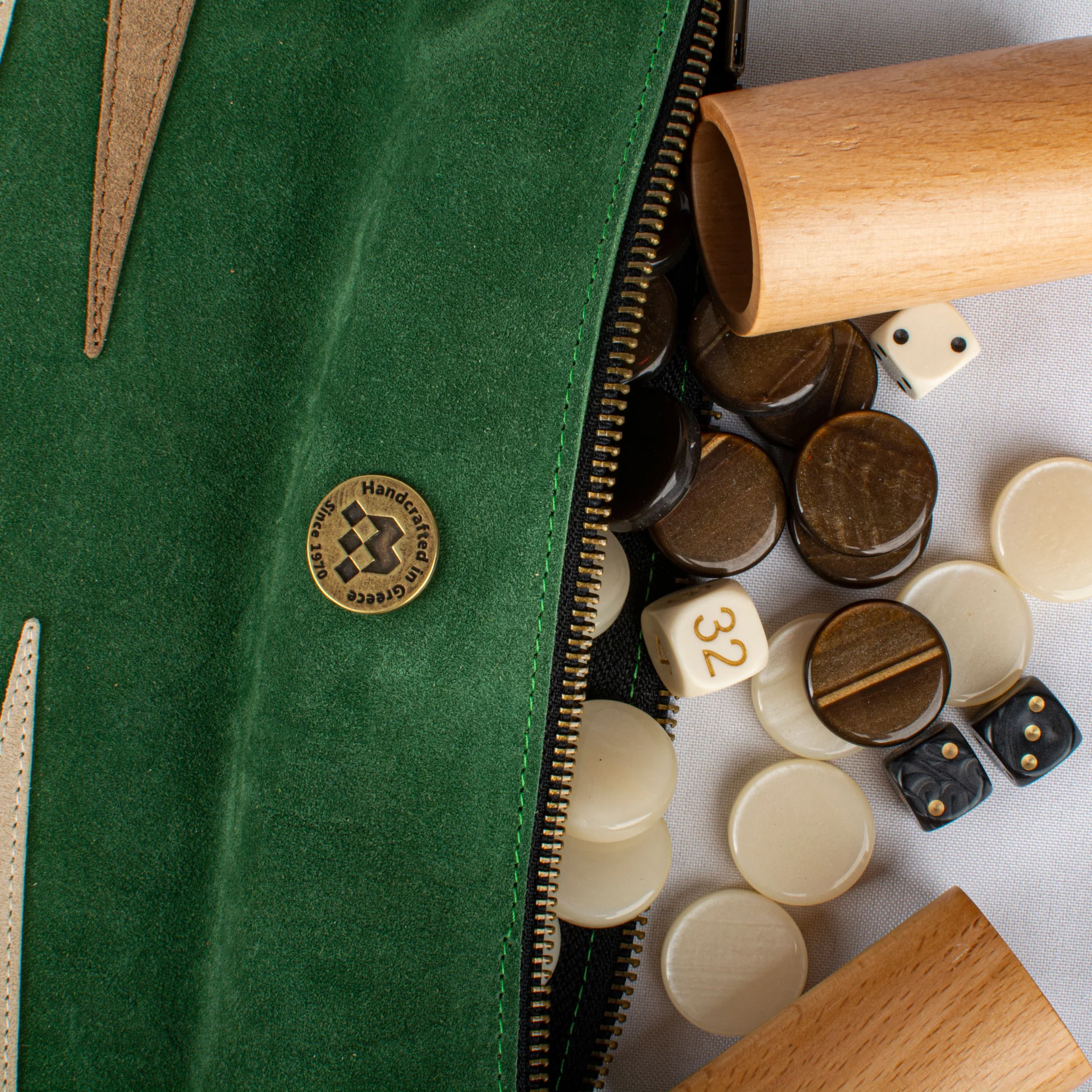 Travel size leather Backgammon - grön - 5
