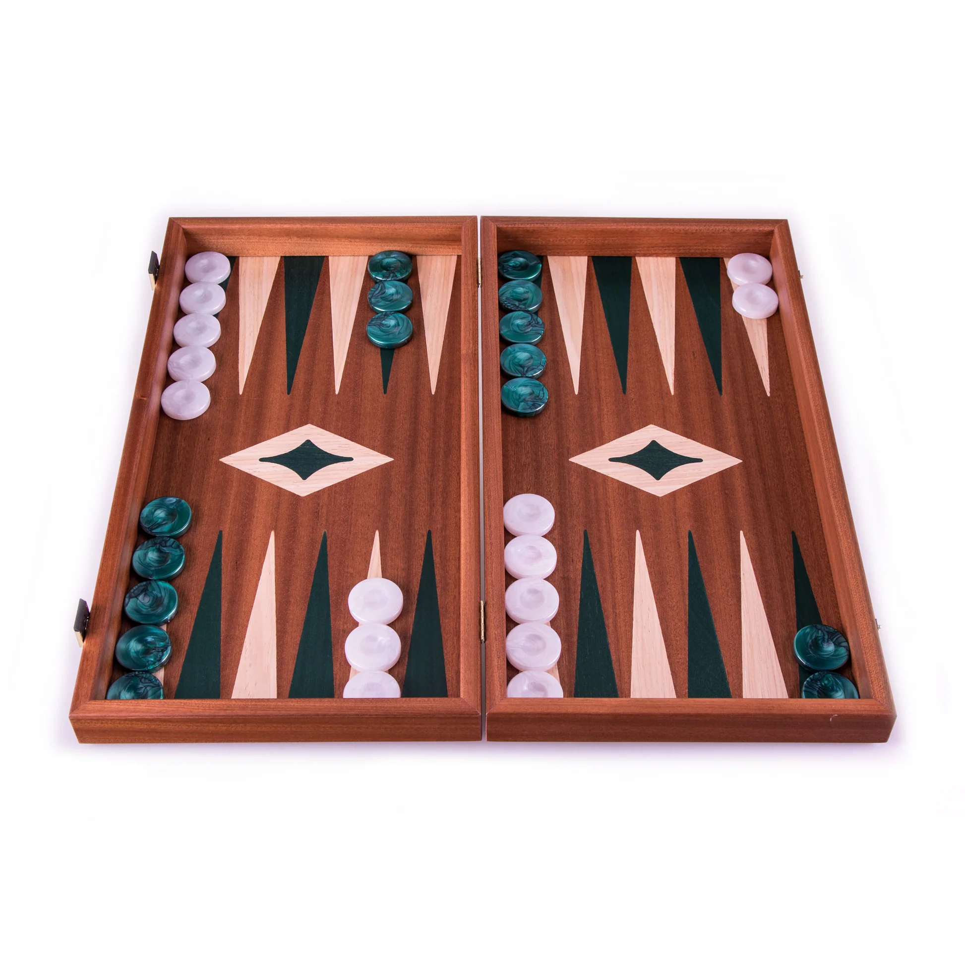 Handmade Backgammon Mahogany Green 38x20 cm 