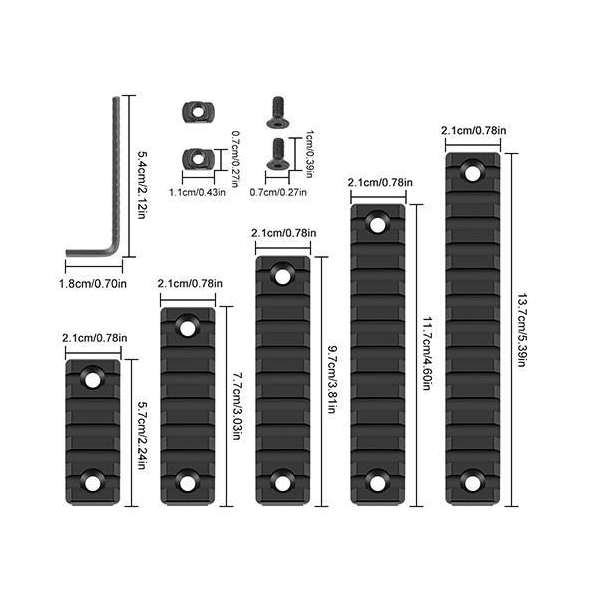 Rail kit M-LOK. 5 st Rail.5-7-9-11-13 Slot SVART