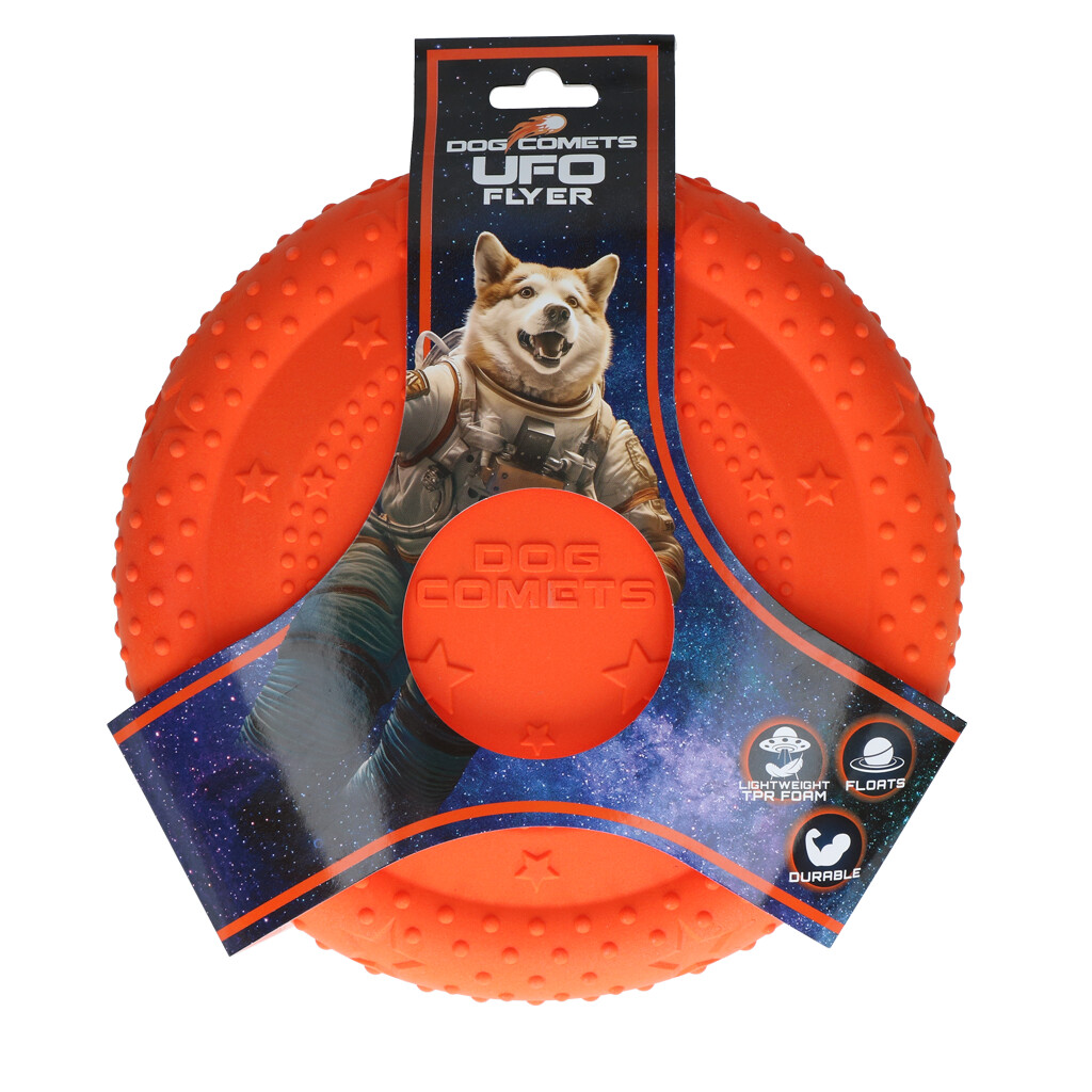 Dog Comets UFO Flyer Floating Dog Toy – Orange - Durable