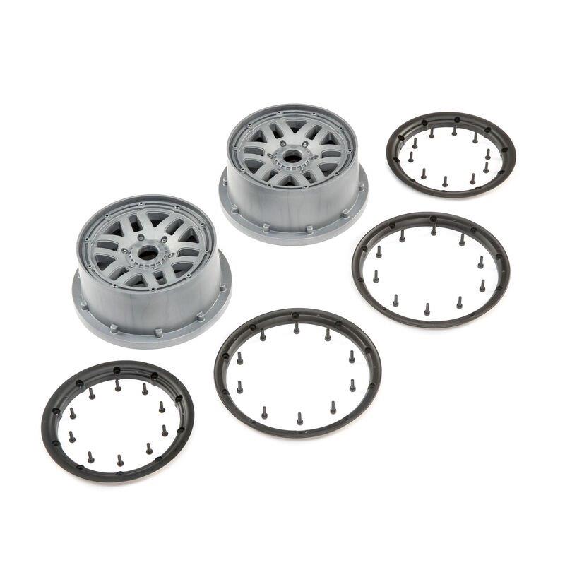 LOSI 1/5 Front/Rear 4.75 Wheel and Beadlock Set, 24mm Hex, Grey (2): 5ive-T 2.0
