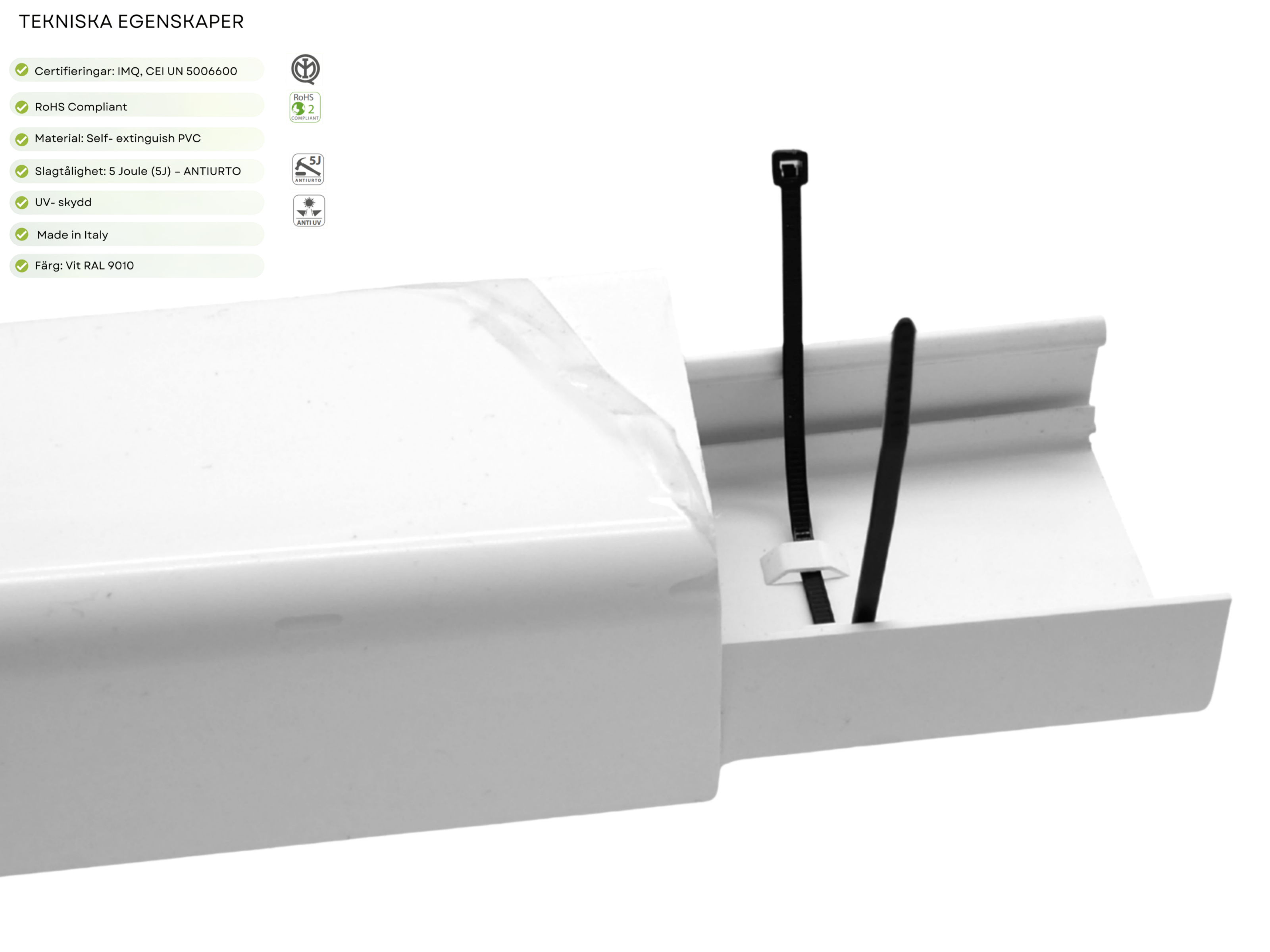 Kanal 80x60 mm Vit - 24 meter med plast skydd och Integrerat utrymme för buntband - 2