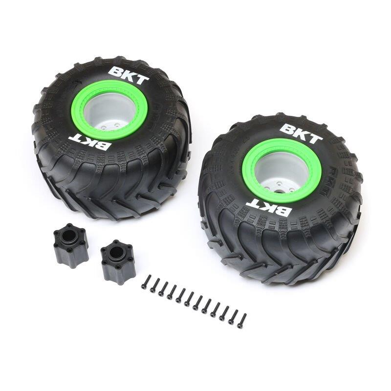 LOSI BKT 2.6in Monster Truck Tire, Med, Premount, Green (2): LMT 2.0