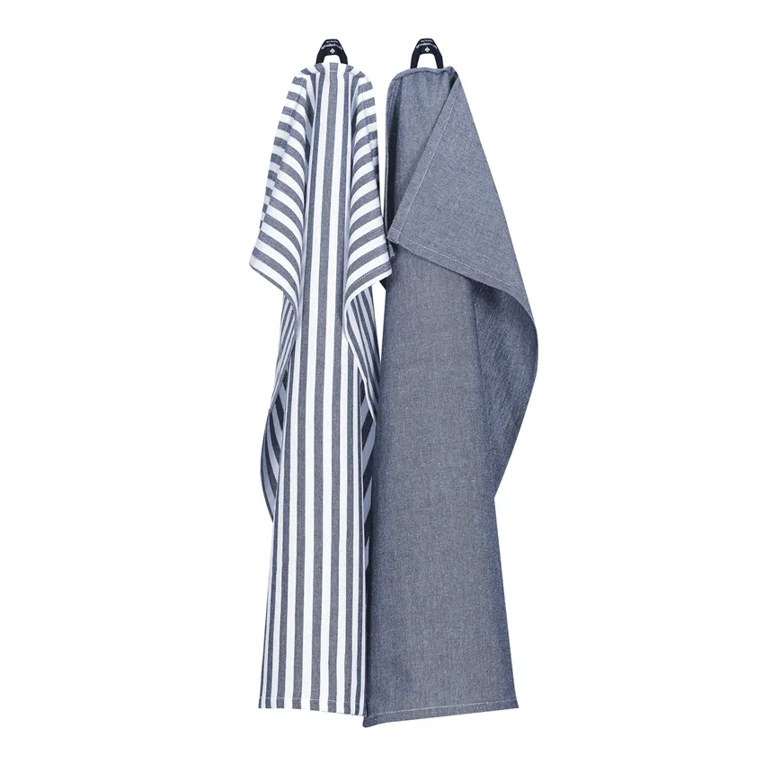 Återvunnen Kökshandduk 2-pack Melker, Marinblå/Vit