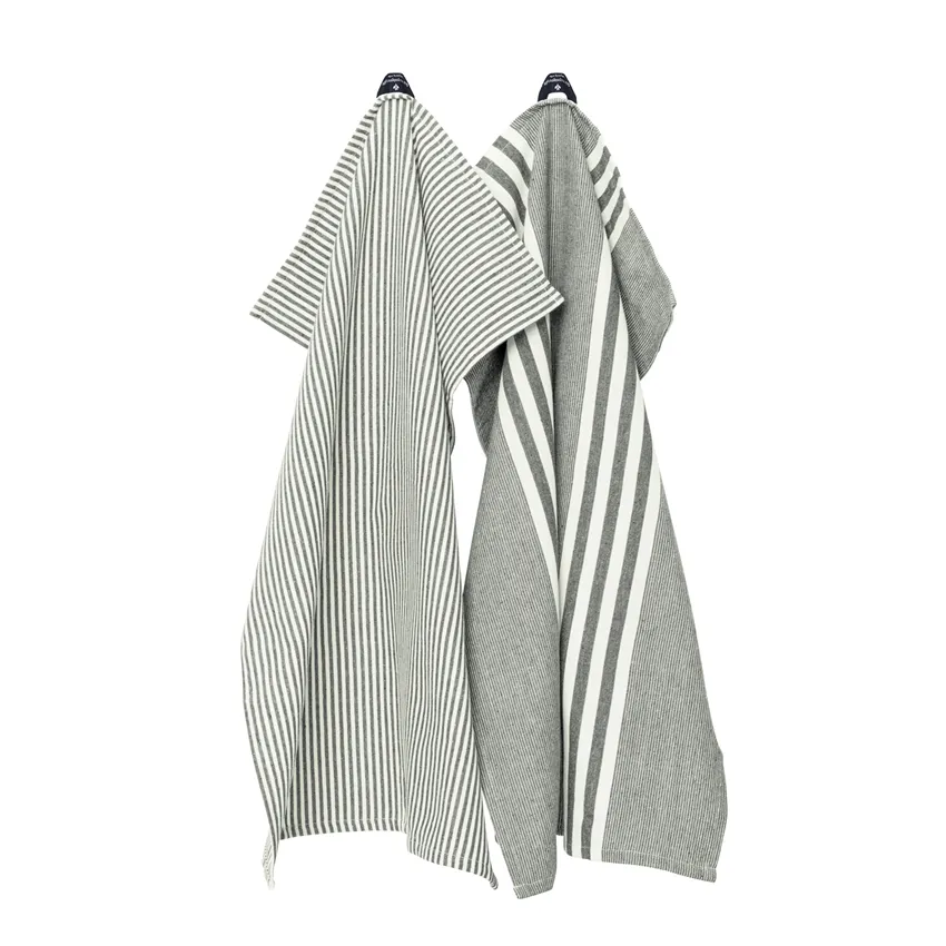 Återvunnen Kökshandduk 2-pack Ronja och Robin, Olivgrön/Beige