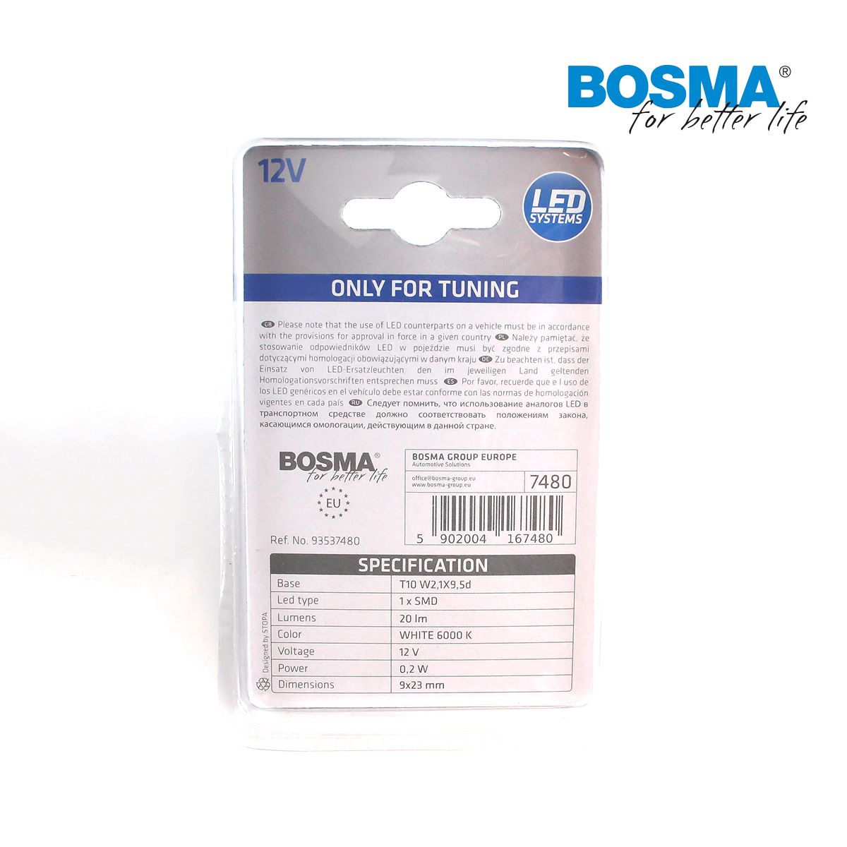 Led-lampe T10 12V 1xLED SMD 6000K Bosma 2-pak - 2